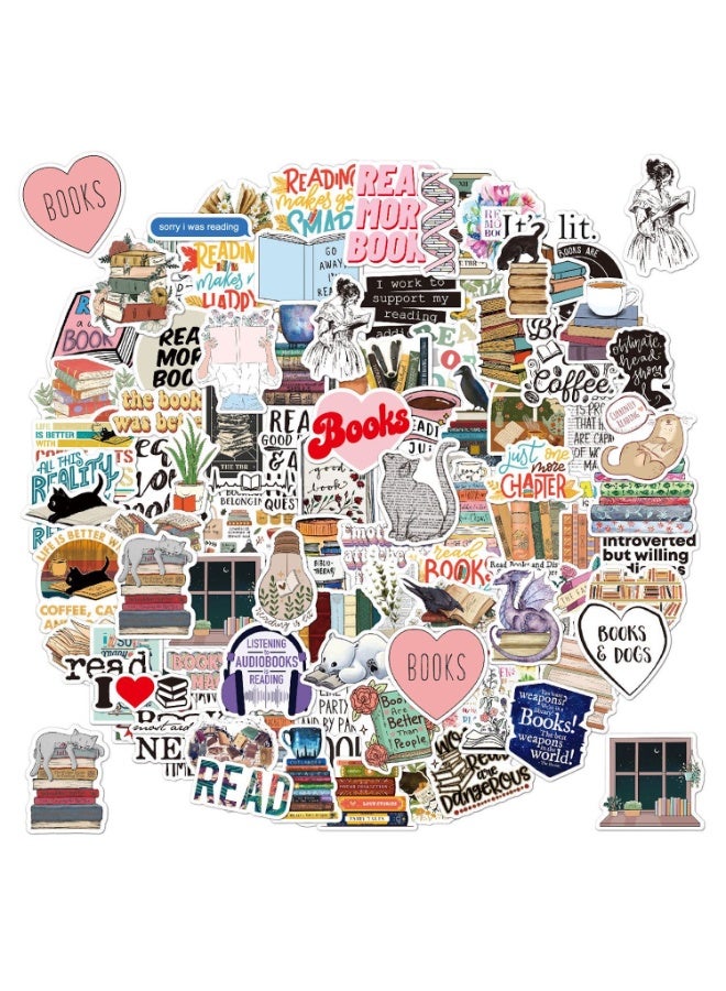 100 قطعة من ملصقات الكتب المصنوعة من الفينيل المقاومة للماء للبالغين والمراهقين والأطفال محبي القراءة هدية لأجهزة الكمبيوتر المحمول والكتب والمكتبة وزجاجة المياه والقرطاسية ومكافآت التدريس - Image 1