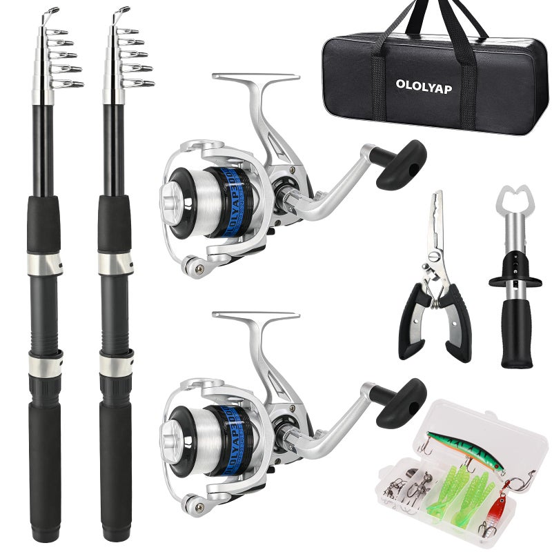OLOLYAP Fishing Pole Combo Set 6.9ft 2PCS Telescopic Fishing Rod and Reel Combo with Fishing Pliers and Lip Gripper Collapsible Fishing Rod and Reel Kits for Bass - Image 1