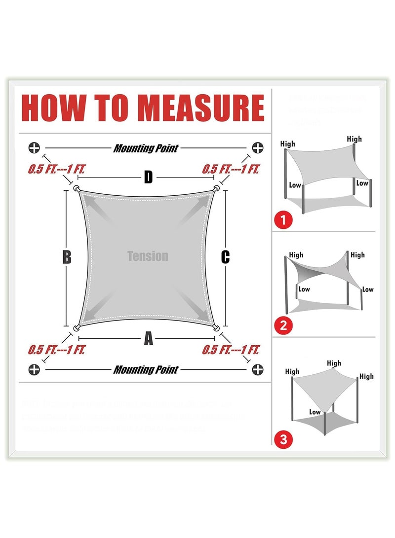 إيه دبليو مظلة شمسية شراعية مربعة مقاومة للماء، مصنوعة من القماش تحجب 95% من الاشعة فوق البنفسجية والماء للاماكن الخارجية والفناء والحديقة والمراب، 5*5*5متر، لون بيج - Image 5