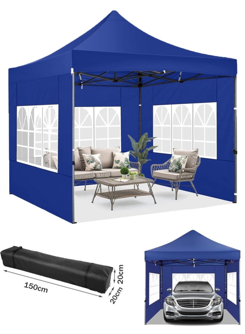 CIMIA Gazebo,Canopy,Outdoor Pop-Up Canopy Tent, 3x3m, Heavy-Duty Steel Frame, Water-Resistant, UPF 50+ UV Protection,With 3 Sidewalls,Blue - Image 1
