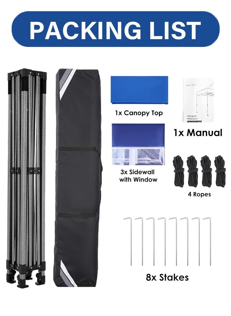 CIMIA Gazebo,Canopy,Outdoor Pop-Up Canopy Tent, 3x3m, Heavy-Duty Steel Frame, Water-Resistant, UPF 50+ UV Protection,With 3 Sidewalls,Blue - Image 3