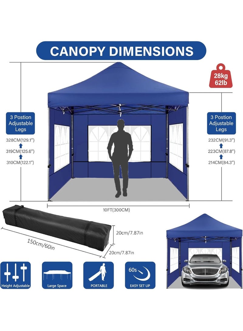 CIMIA Gazebo,Canopy,Outdoor Pop-Up Canopy Tent, 3x3m, Heavy-Duty Steel Frame, Water-Resistant, UPF 50+ UV Protection,With 3 Sidewalls,Blue - Image 2