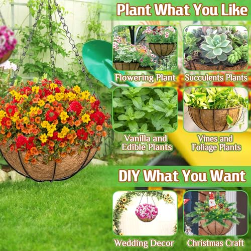 ZeeDix 2 Pack 16 Inch Large Hanging Baskets for Plants Outdoor with Coconut Liners Replacement, Hanging planters Baskets with Natural Coco Liner for Outdoor Indoor Planters Flowers Vegetables - Image 4
