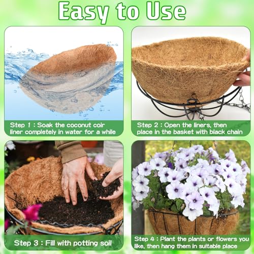 ZeeDix 2 Pack 16 Inch Large Hanging Baskets for Plants Outdoor with Coconut Liners Replacement, Hanging planters Baskets with Natural Coco Liner for Outdoor Indoor Planters Flowers Vegetables - Image 3