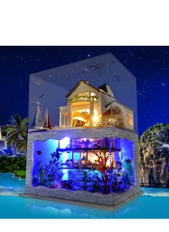 Tianyu DIY Miniature Dollhouse Wooden Furniture Kit,Handmade Mini Modern Villa Model Plus with Dust Cover& Music Box,1:24 Scale Creative Doll House Toys for Children (Hawaii Impression)  - Image 1