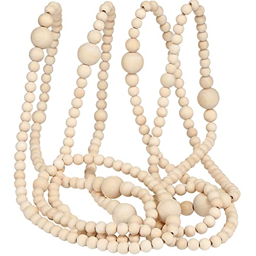 Canlierr 12 Feet Christmas Wooden Beads Garland Round Craft Farmhouse Vintage Wood Bead Garlands for Xmas Decoration Supplies(Natural Color) - Image 1