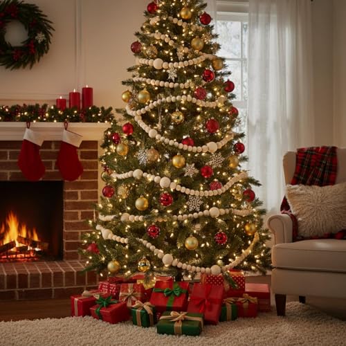 Canlierr 12 Feet Christmas Wooden Beads Garland Round Craft Farmhouse Vintage Wood Bead Garlands for Xmas Decoration Supplies(Natural Color) - Image 5