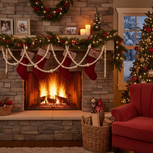 Canlierr 12 Feet Christmas Wooden Beads Garland Round Craft Farmhouse Vintage Wood Bead Garlands for Xmas Decoration Supplies(Natural Color) - Image 3