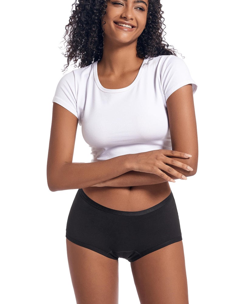 Goat Union Organic Cotton Boyleg Period Underwear for Women & Teens - Moderate Absorbency Period Panty, Black, XS, Pack of 1 - Image 1