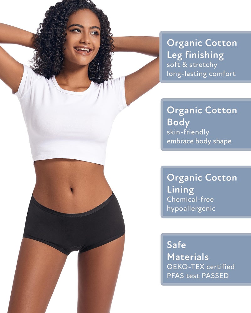 Goat Union Organic Cotton Boyleg Period Underwear for Women & Teens - Moderate Absorbency Period Panty, Black, XS, Pack of 1 - Image 3