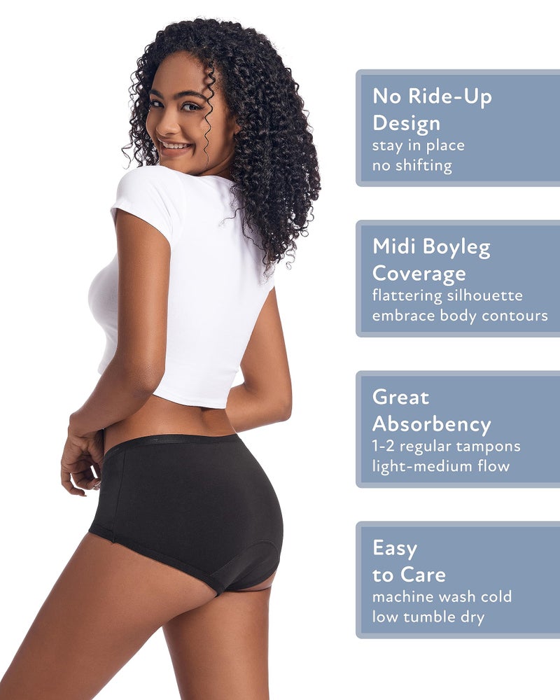 Goat Union Organic Cotton Boyleg Period Underwear for Women & Teens - Moderate Absorbency Period Panty, Black, XS, Pack of 1 - Image 4