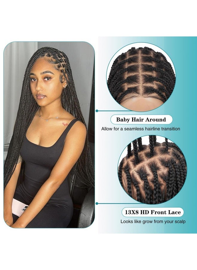 Kalyss 36 Box Braided Wigs For Women 13X8 Inch Hd Lace Front Knotless Box Braid Wig Braided Lace Front Wig Black Human Hair Blended Lace Front Braids Wigs With Baby Hair  - Image 3