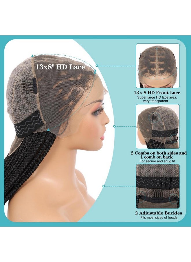 Kalyss 36 Box Braided Wigs For Women 13X8 Inch Hd Lace Front Knotless Box Braid Wig Braided Lace Front Wig Black Human Hair Blended Lace Front Braids Wigs With Baby Hair  - Image 5