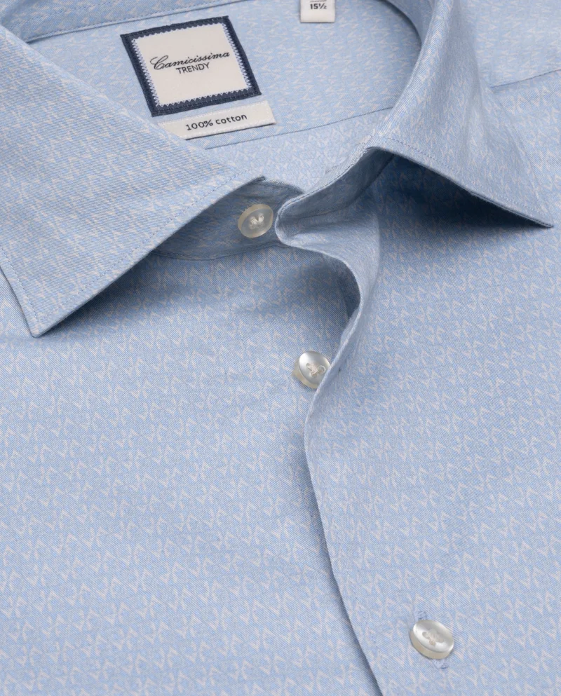 كاميتشسما Trendy Light Blue Printed Twill Slim Comfort Fit Shirt