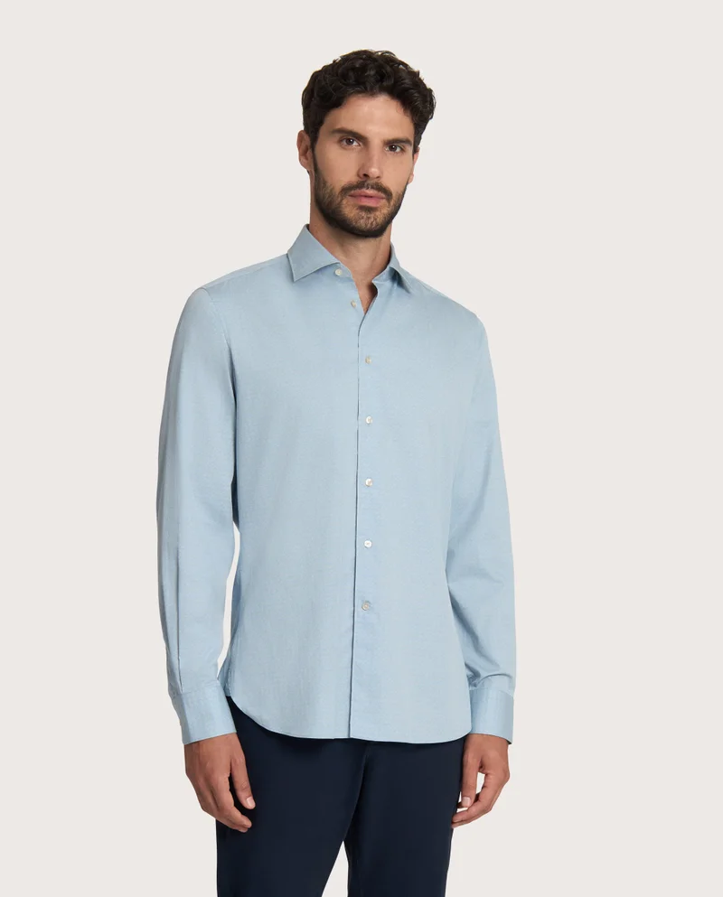 كاميتشسما Trendy Light Blue Printed Twill Slim Comfort Fit Shirt