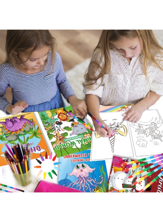 Relex 7pcs Coloring Books for Kids With Stacking Crayons Set Mini Coloring Books Bulk Small Activity Books for Birthday Party Gifts Goodie Bags Stuffers Travel with 2pcs Refillable Pens - Image 3