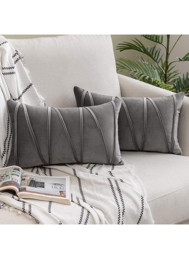 Khooti Velvet 200 TC Cushion Cover Pack Of 1-12"X18"/30X46 Cm-Light Grey-Soft Pillow Covers Cushion Case For Sofa Bedroom Living room Chair Car, Cushion Cover With Random Zig Zag Pattern - Image 2