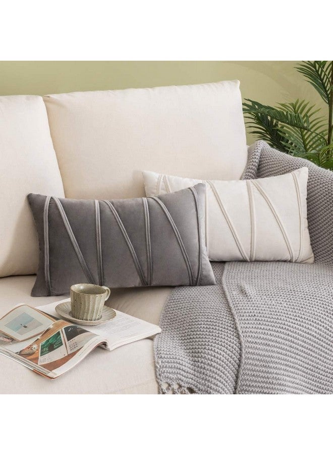 Khooti Velvet 200 TC Cushion Cover Pack Of 1-12"X18"/30X46 Cm-Light Grey-Soft Pillow Covers Cushion Case For Sofa Bedroom Living room Chair Car, Cushion Cover With Random Zig Zag Pattern - Image 3