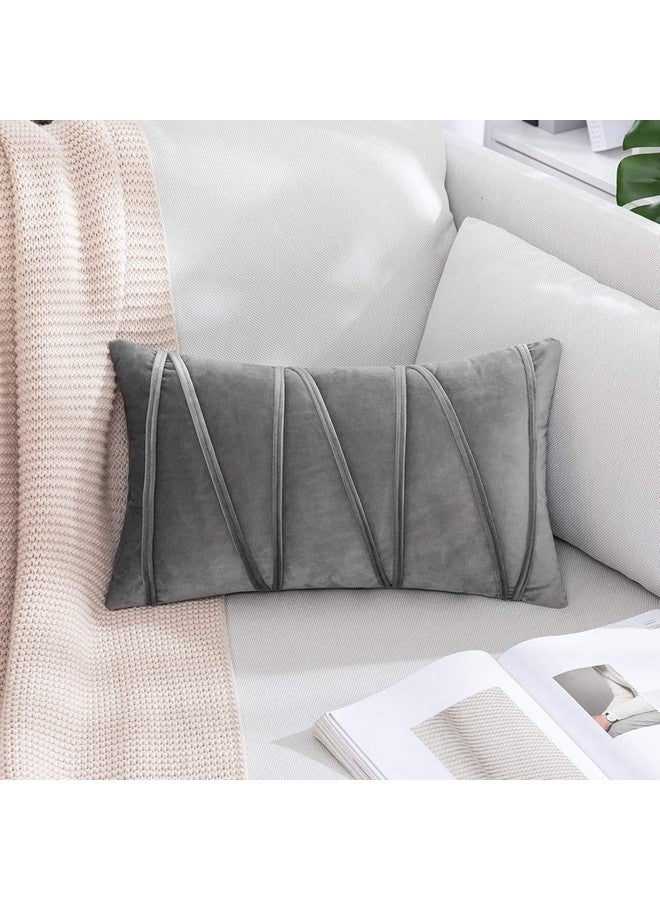 Khooti Velvet 200 TC Cushion Cover Pack Of 1-12"X18"/30X46 Cm-Light Grey-Soft Pillow Covers Cushion Case For Sofa Bedroom Living room Chair Car, Cushion Cover With Random Zig Zag Pattern - Image 1
