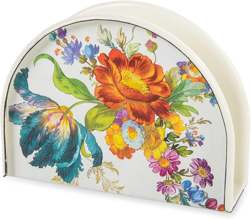 mackenzie childs MACKENZIECHILDS Enamel Napkin Holder Kitchen Napkin Holder for Table and Countertop White Flower Market  - Image 1