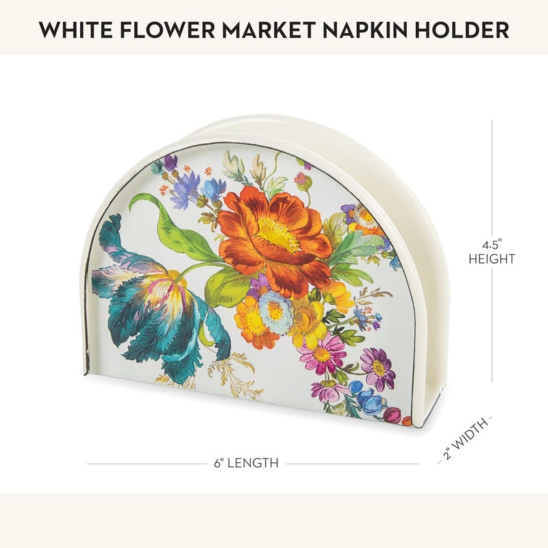 mackenzie childs MACKENZIECHILDS Enamel Napkin Holder Kitchen Napkin Holder for Table and Countertop White Flower Market  - Image 4