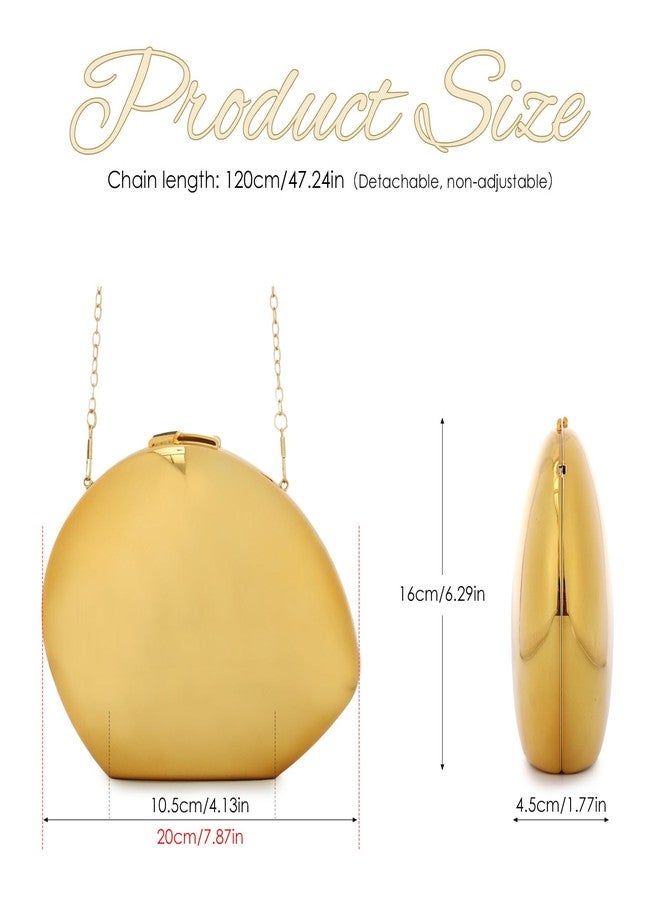 LUI SUI Women Gold Acrylic Clutch Purse Evening Bag, Pebble Glossy Metallic Shoulder Handbag, Shell Clutch for Wedding Party - Image 4