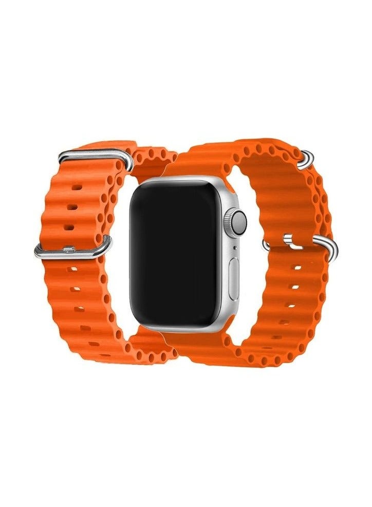 Apple Watch Ocean Band 49mm 45mm 44mm 42mm Soft Silicone Loop Strap for iWatch Series Ultra/8/7/SE/6/5/4/3/2/1 Orange - Image 1