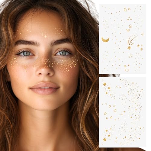 Flash+Tattoos Flash Tattoos Pixie Dust Authentic Metallic Temporary tattoos-2 sheet mini pack | Includes over 24 premium foil waterproof tattoos, face glitter, face gems, festival, face freckles - Image 1