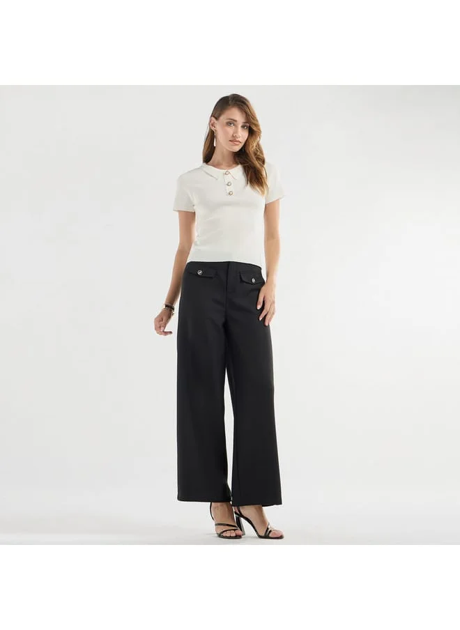 FAV Solid Top with Collared Neck and Short Sleeves