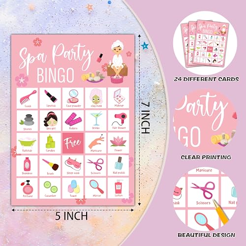 Foosproea Spa Bingo Cards Beauty Themed Bingo Games for 24 Players Spa Games for Family Friends Large Group Activities Sleepover Party Favors Supplies Decorations23 - Image 5