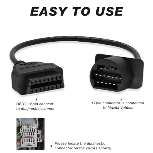 VZG OBD2 Adapter for Mazda 17 Pin OBD1 to 16 Pin OBD2 Diagnostic Cable, Compatible with Mazda Vehicles 17pin Connector, Work with ELM327 OBD2 Diagnostic Scanner Tool and Code Reader - Image 2