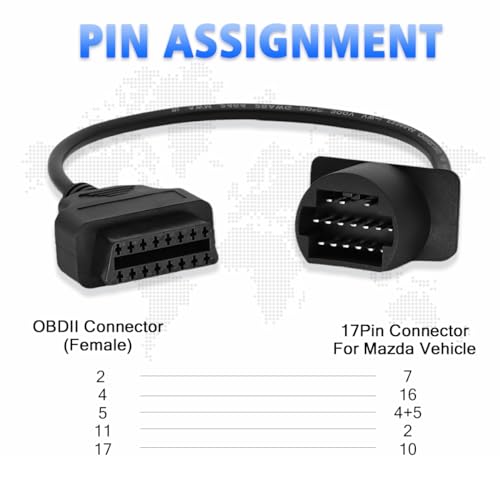 VZG OBD2 Adapter for Mazda 17 Pin OBD1 to 16 Pin OBD2 Diagnostic Cable, Compatible with Mazda Vehicles 17pin Connector, Work with ELM327 OBD2 Diagnostic Scanner Tool and Code Reader - Image 3