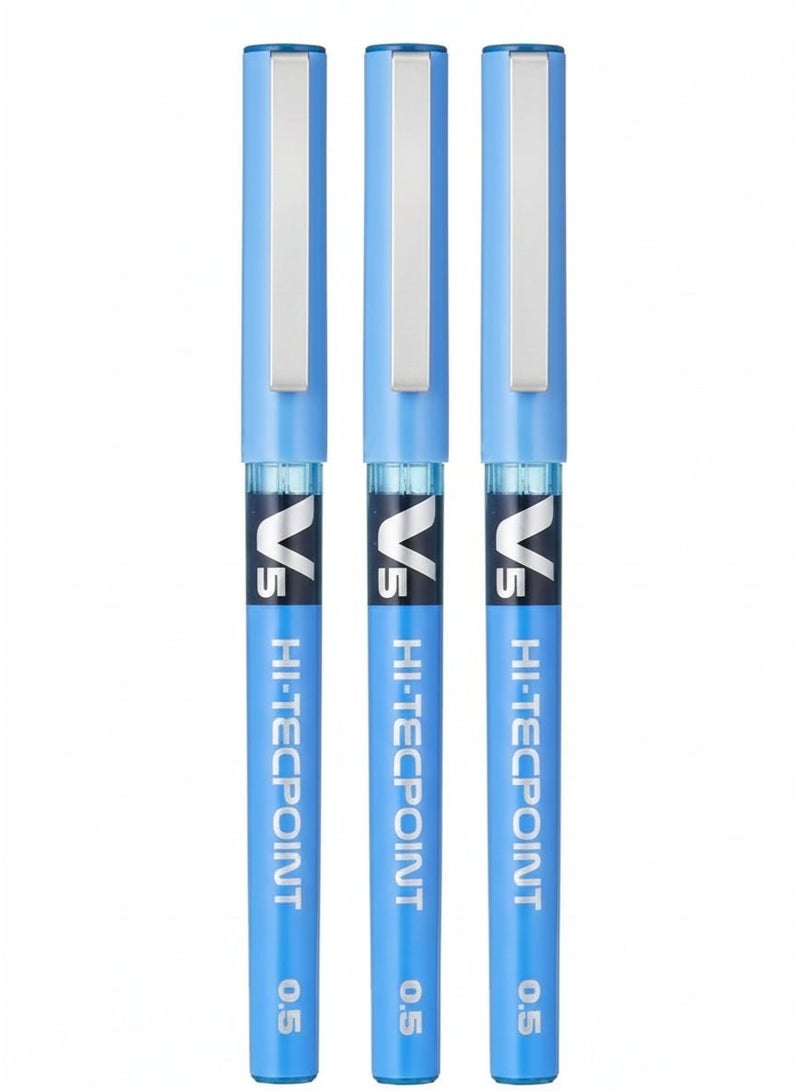 بايلوت قلم حبر جاف بايلوت BX-V5 هاي-تيك بوينت، مجموعة من 3 قطع، أزرق - Image 1