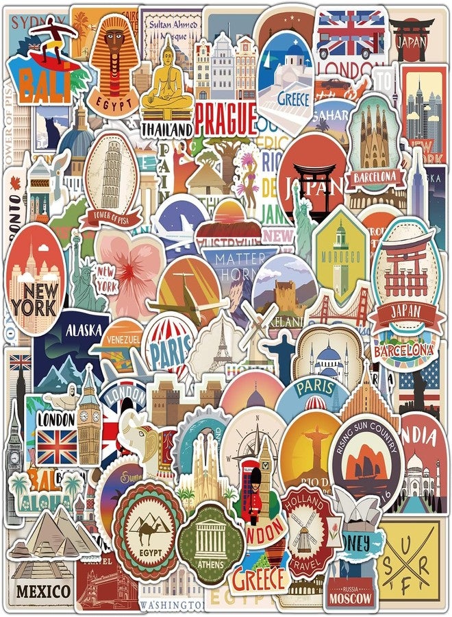 INNPOLE World Travel Stickers Pack Waterproof Vinyl Travel Map Stickers for Suitcase Bicycle Laptop Water Bottle Notebooks Diary Journaling Scrapbooking Aesthetic Vintage Tourism Decals (25) - Image 2