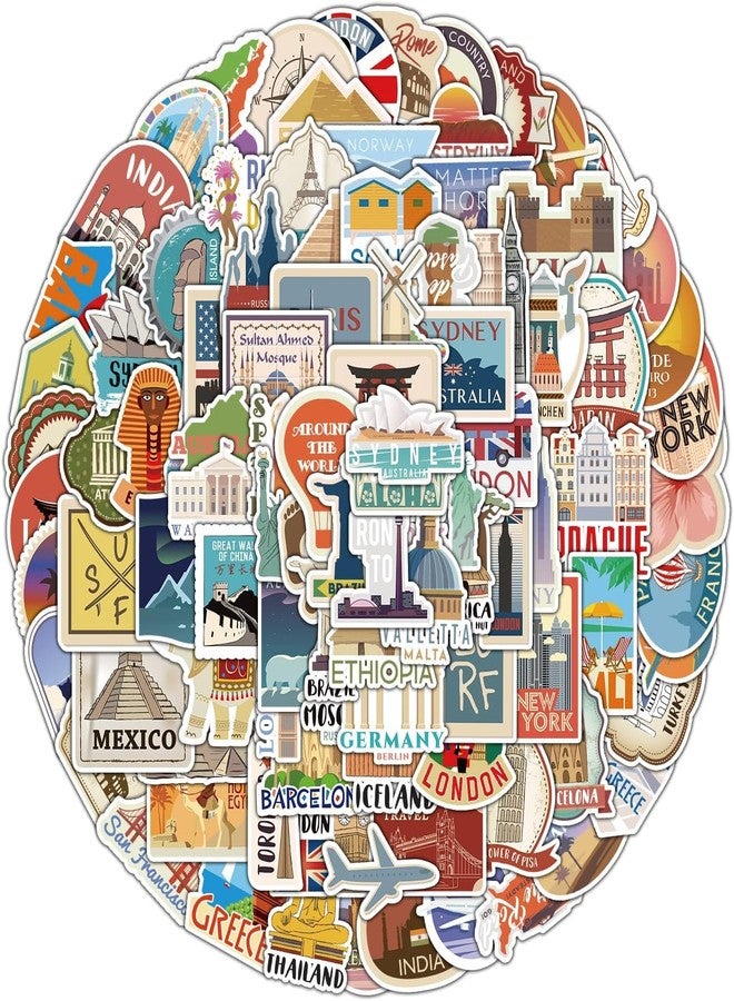 INNPOLE World Travel Stickers Pack Waterproof Vinyl Travel Map Stickers for Suitcase Bicycle Laptop Water Bottle Notebooks Diary Journaling Scrapbooking Aesthetic Vintage Tourism Decals (25) - Image 1