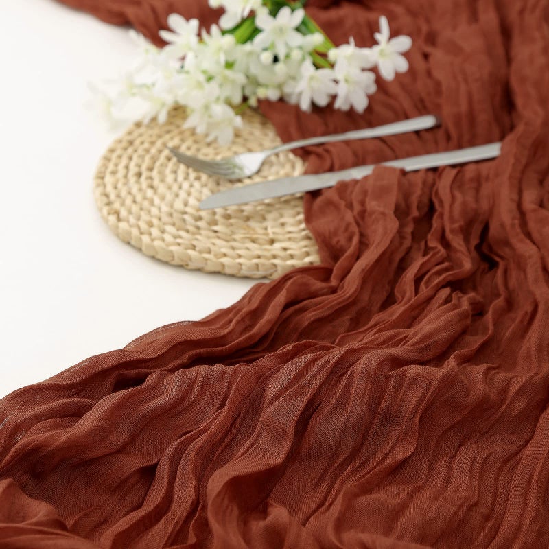 DOLOPL Boho Table Runner Rust Cheesecloth Table Runner 13.3ft Boho Gauze Cheese Cloth Runner Rustic Runner 160inch Long for Wedding Bridal Baby Shower Birthday Party Cake Table Decorations - Image 5