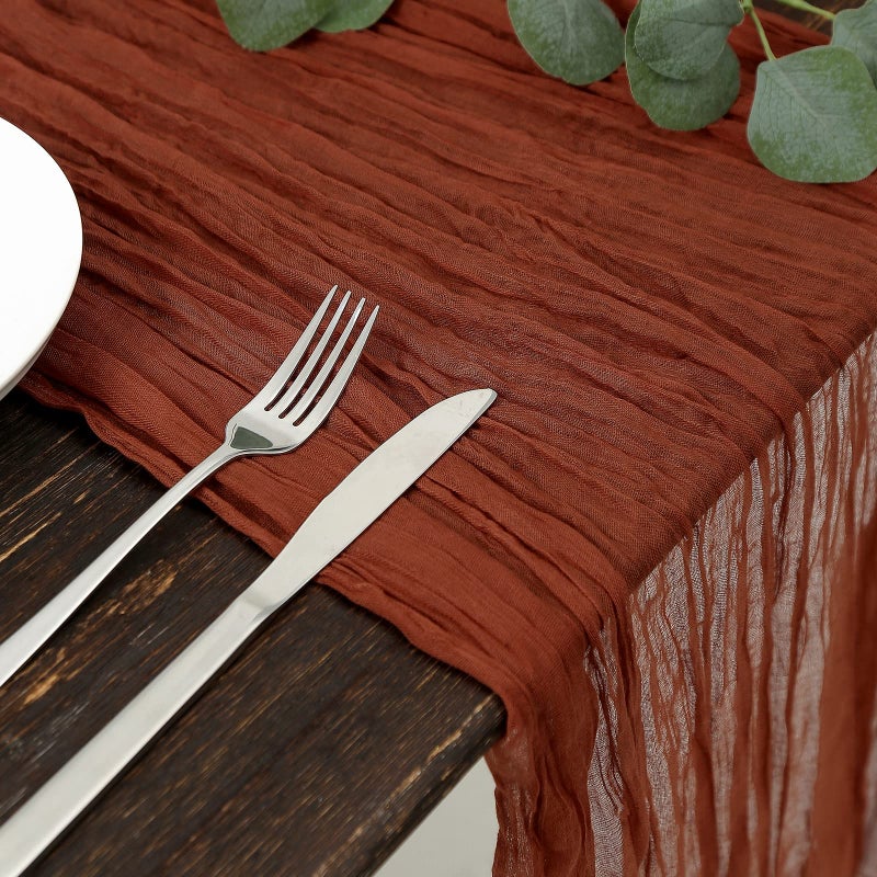 DOLOPL Boho Table Runner Rust Cheesecloth Table Runner 13.3ft Boho Gauze Cheese Cloth Runner Rustic Runner 160inch Long for Wedding Bridal Baby Shower Birthday Party Cake Table Decorations - Image 2