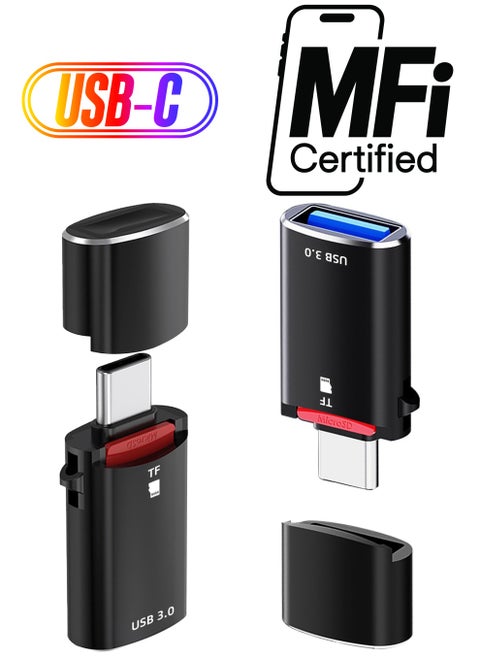 SYOSI 2 Pack USB-C Male to USB 3.0 Female Adapter, Type C to Micro SD Memory Card Reader for iPhone 15 Series, iPad Air/Pro, MacBook, Not Support TF Card and USB Device Simultaneously (Black)