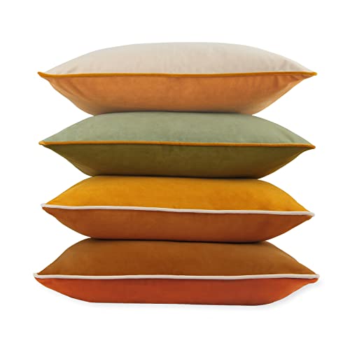 Btyrle 8Colors Velvet Throw Pillow Covers 18x18 Inch Set of 4 Decorative Velour Pillowcases Modern DoubleColored Cushion Covers for Sofa CouchGreenYellow