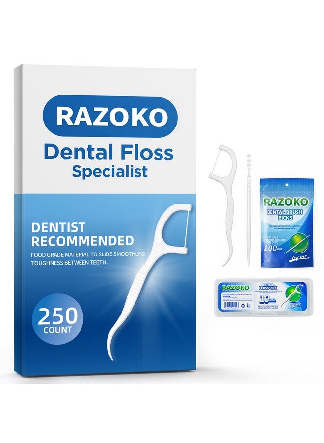 RAZOKO Dental Floss Picks Toothpicks 250pcs with Portable Cases and 100pcs BrushPicks Interdental Toothpicks - Image 1