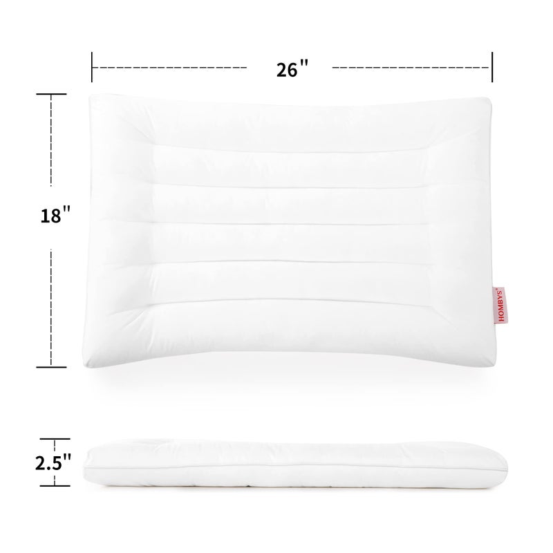 HOMBYS Ultra Thin Flat Pillow for Sleeping, Thin Pillow for Back Sleeper, Supportive Stomach Sleeping Pillow, Slim Bed Pillow, Machine Washable-Standard Size 18x26, White - Image 2