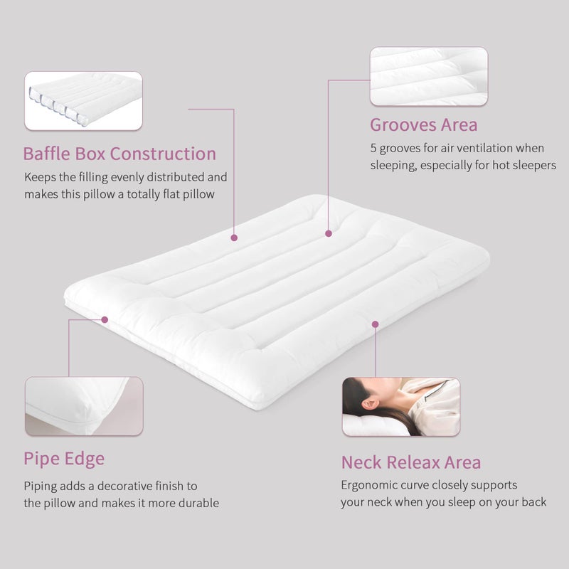 HOMBYS Ultra Thin Flat Pillow for Sleeping, Thin Pillow for Back Sleeper, Supportive Stomach Sleeping Pillow, Slim Bed Pillow, Machine Washable-Standard Size 18x26, White - Image 4