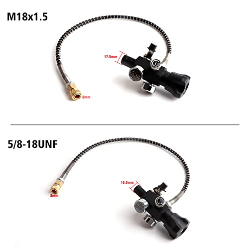 Owfeel 5/8-18UNF DIN Valve Scuba Adapter with Gauge, Pcp Scuba Tank Valve 4500psi Working Pressure with 22-inch-long Black Hose for Air Tank, PCP Air Rifle, Paintball, and HPA Tank (5/8-18UNF Threads) - Image 2