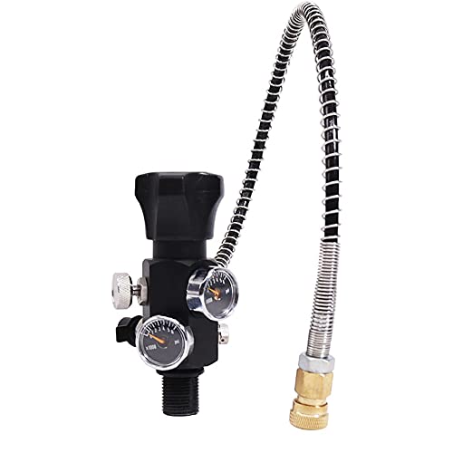 Owfeel 5/8-18UNF DIN Valve Scuba Adapter with Gauge, Pcp Scuba Tank Valve 4500psi Working Pressure with 22-inch-long Black Hose for Air Tank, PCP Air Rifle, Paintball, and HPA Tank (5/8-18UNF Threads) - Image 1