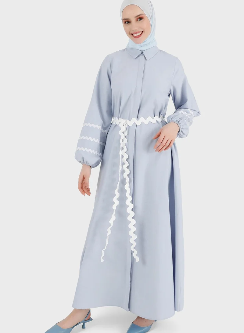 Benin by modanisa Balloon Sleeve Belted Dress