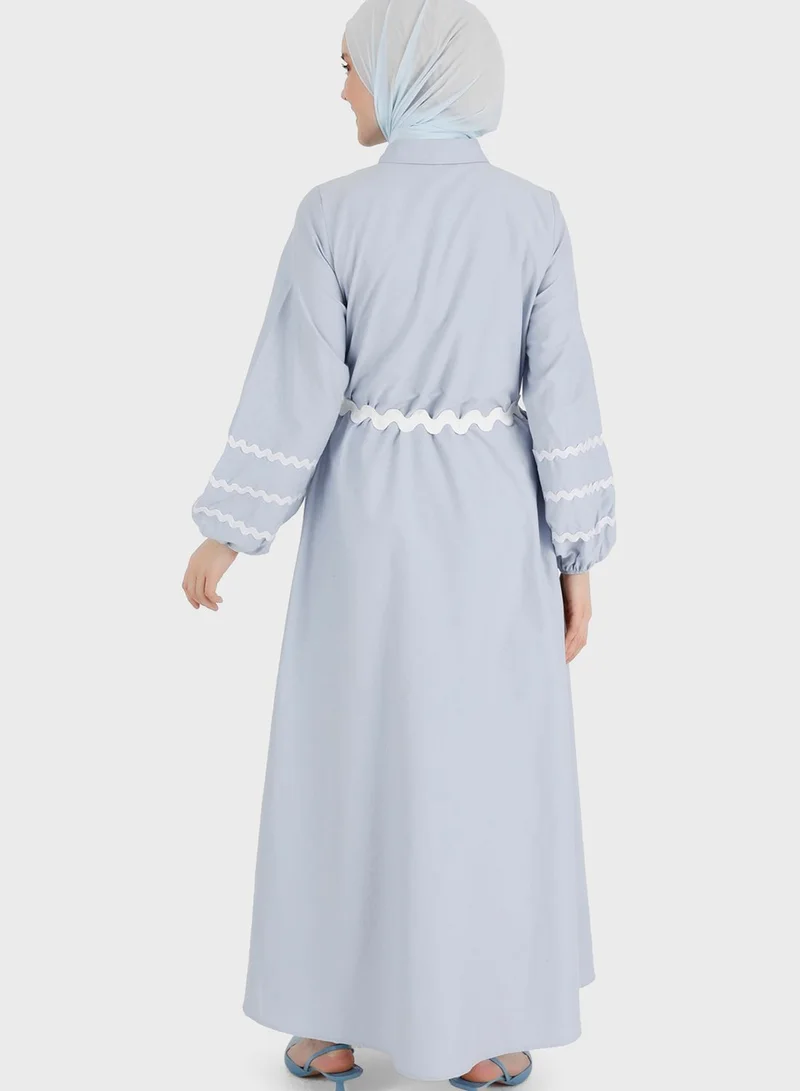 Benin by modanisa Balloon Sleeve Belted Dress