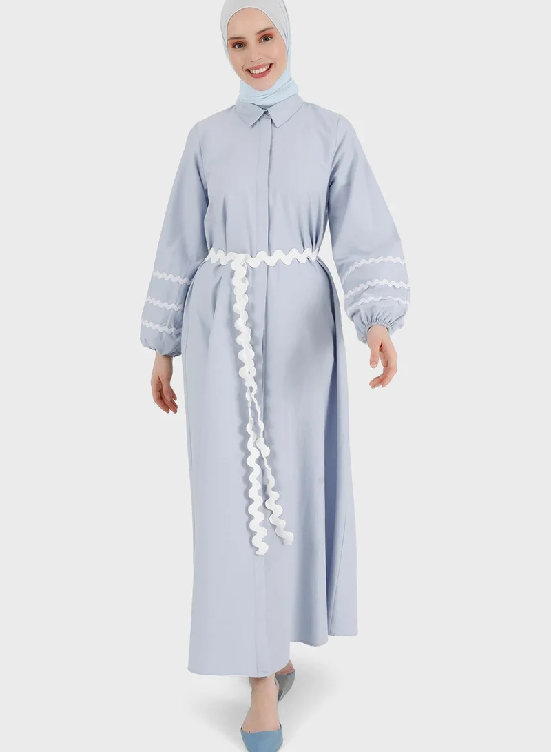 Benin by modanisa Balloon Sleeve Belted Dress