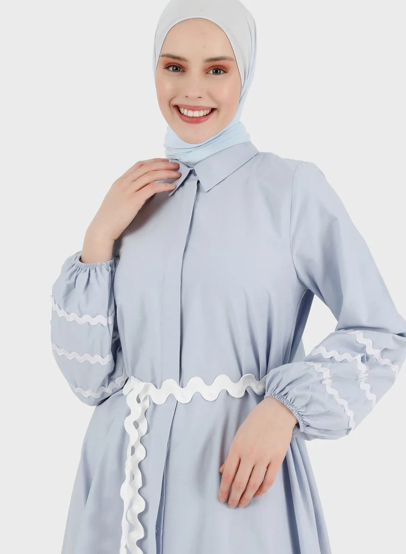 Benin by modanisa Balloon Sleeve Belted Dress