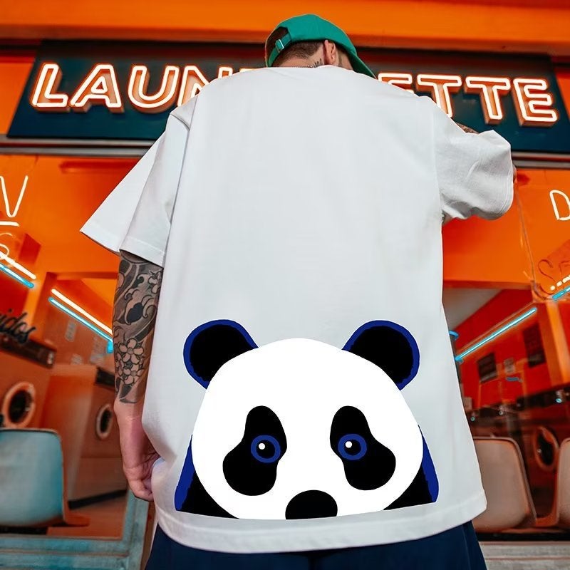Japanese Style Trendy Brand Loose T-Shirt For Fatty Men'S Wear Loose Plus Fat Plus Size Short-Sleeved Trendy Cartoon Sports Half-Sleeved Top - Image 1