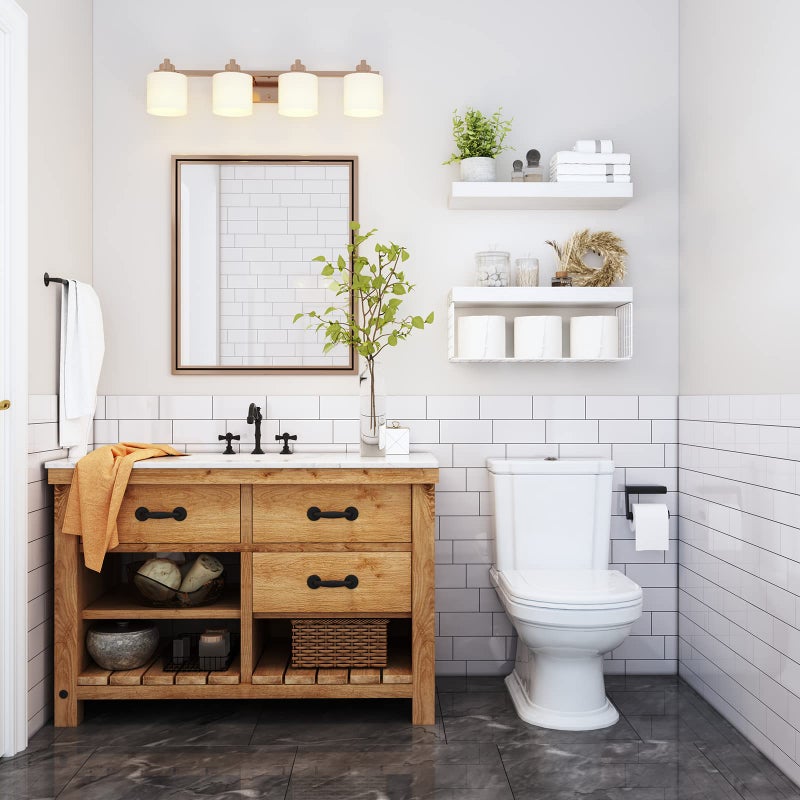 QEEIG White Bathroom Shelves Over Toilet - Wall Mounted Floating Shelves Farmhouse Shelf Toilet Paper Storage Small 16 inch Set of 2 (019-W2) - Image 2